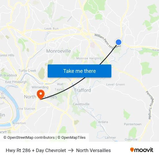 Hwy Rt 286 + Day Chevrolet to North Versailles map