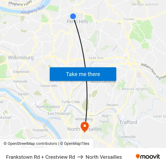 Frankstown Rd + Crestview Rd to North Versailles map
