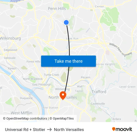Universal Rd + Stotler to North Versailles map