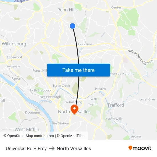 Universal Rd + Frey to North Versailles map