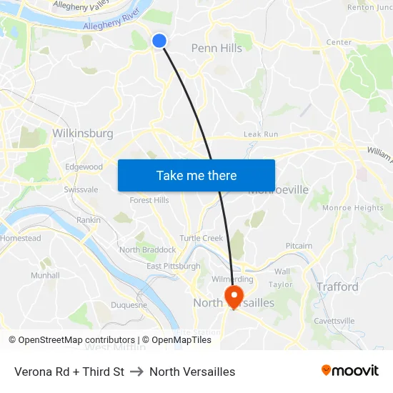 Verona Rd + Third St to North Versailles map