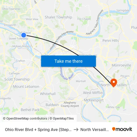 Ohio River Blvd + Spring Ave (Steps) to North Versailles map