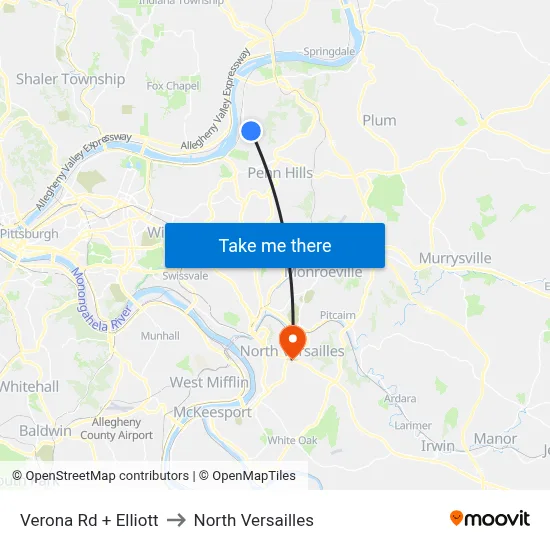 Verona Rd + Elliott to North Versailles map