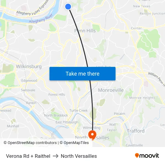 Verona Rd + Raithel to North Versailles map