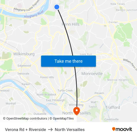 Verona Rd + Riverside to North Versailles map