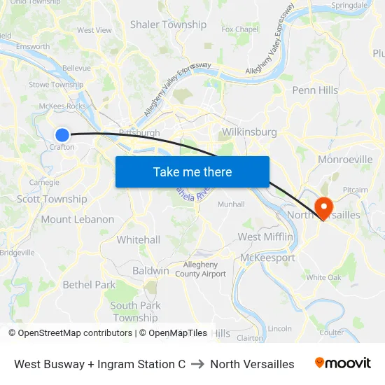 West Busway + Ingram Station C to North Versailles map