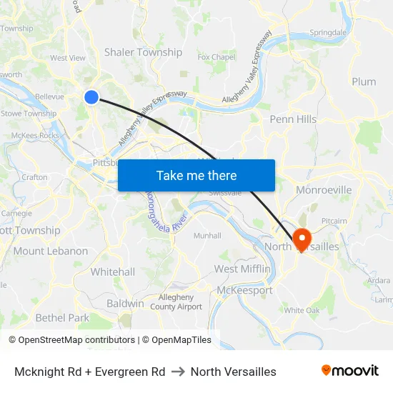 Mcknight Rd + Evergreen Rd to North Versailles map
