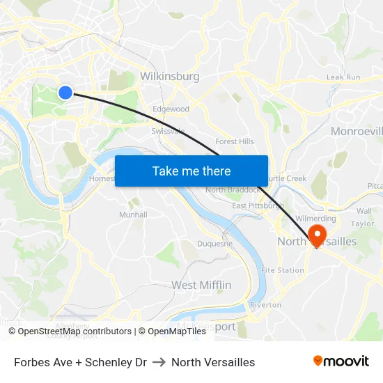 Forbes Ave + Schenley Dr to North Versailles map