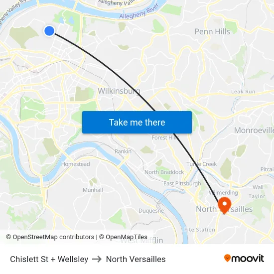 Chislett St + Wellsley to North Versailles map