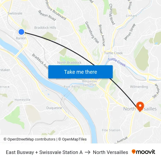 East Busway + Swissvale Station A to North Versailles map