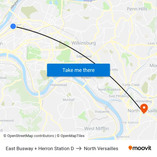 East Busway + Herron Station D to North Versailles map