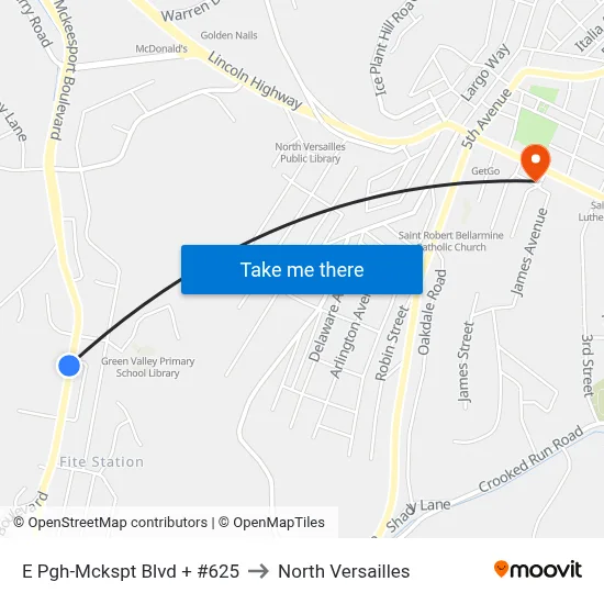 E Pgh-Mckspt Blvd + #625 to North Versailles map