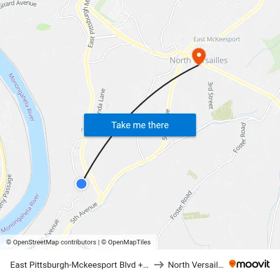 East Pittsburgh-Mckeesport Blvd + Ault to North Versailles map