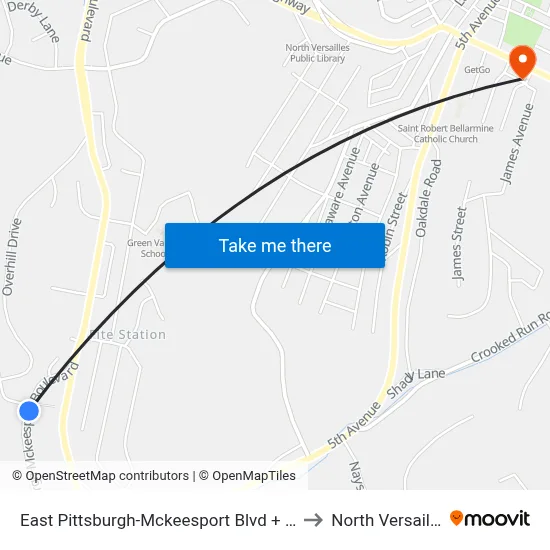 East Pittsburgh-Mckeesport Blvd + Orris to North Versailles map