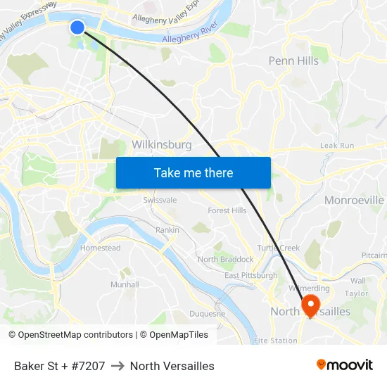 Baker St + #7207 to North Versailles map
