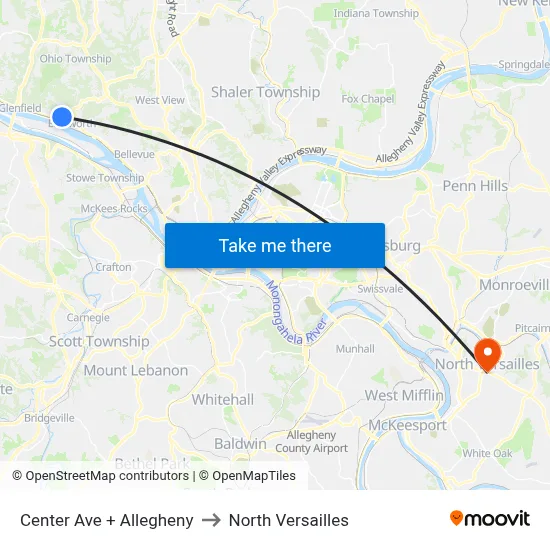 Center Ave + Allegheny to North Versailles map