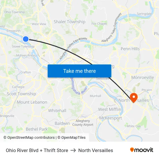 Ohio River Blvd + Thrift Store to North Versailles map