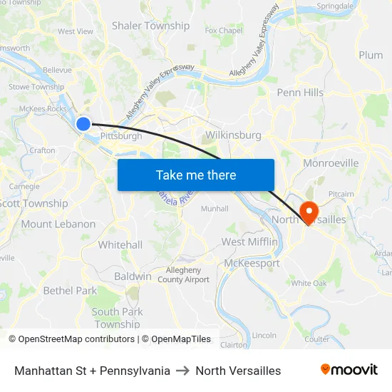 Manhattan St + Pennsylvania to North Versailles map