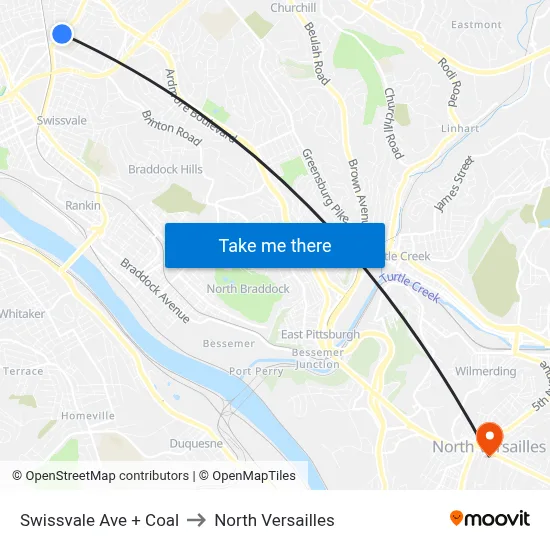 Swissvale Ave + Coal to North Versailles map