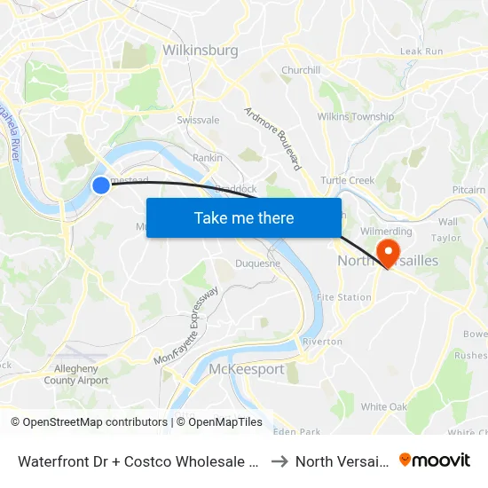 Waterfront Dr + Costco Wholesale Drvwy to North Versailles map