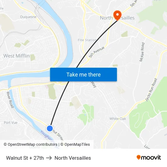 Walnut St + 27th to North Versailles map