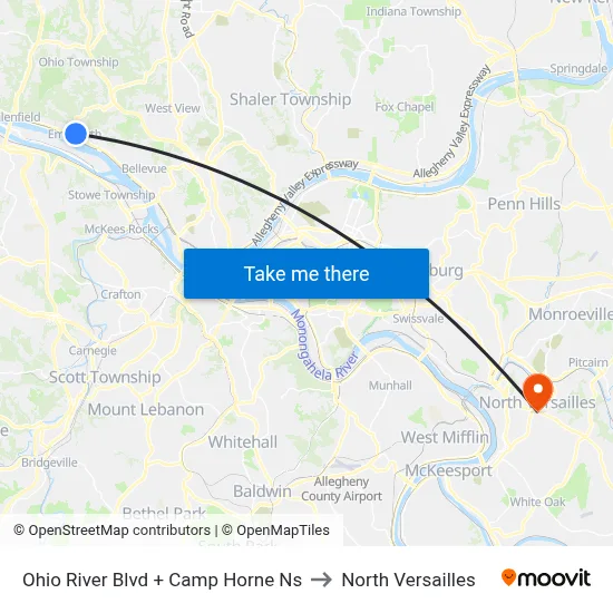 Ohio River Blvd + Camp Horne Ns to North Versailles map