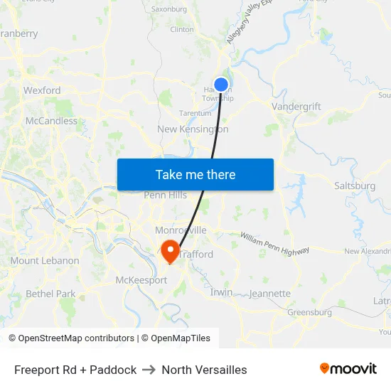 Freeport Rd + Paddock to North Versailles map