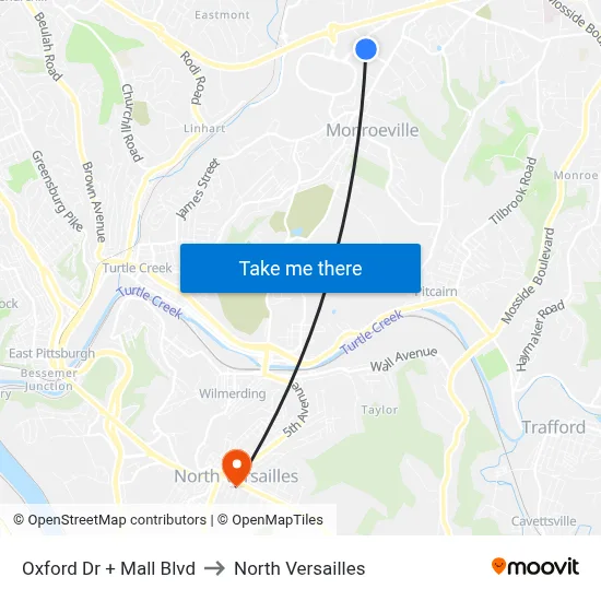 Oxford Dr + Mall Blvd to North Versailles map