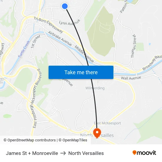 James St + Monroeville to North Versailles map