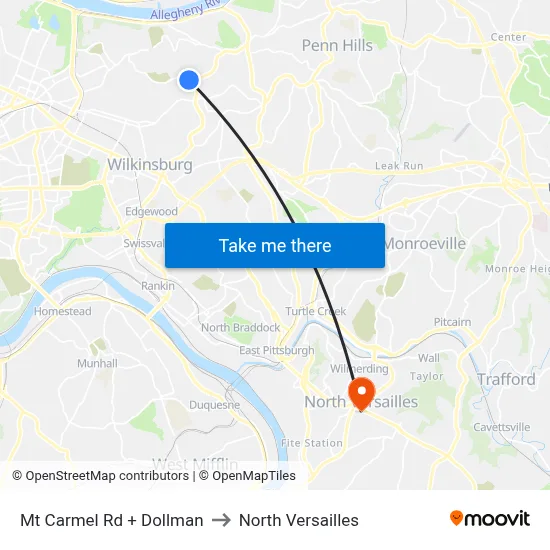 Mt Carmel Rd + Dollman to North Versailles map