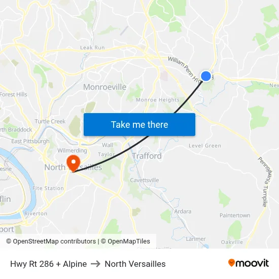 Hwy Rt 286 + Alpine to North Versailles map