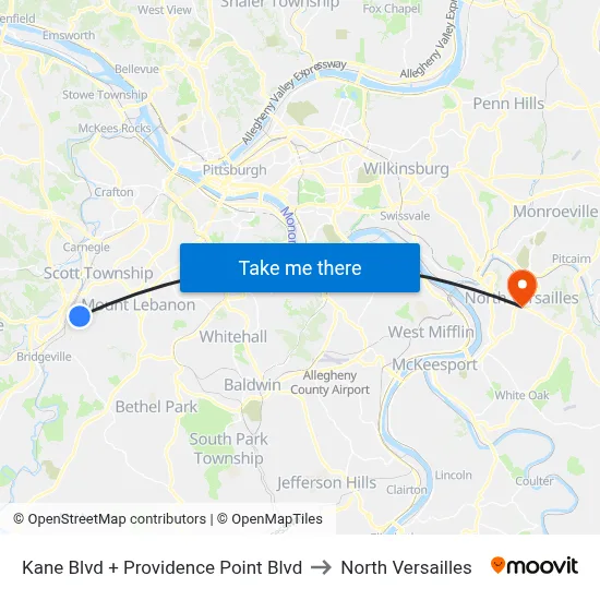 Kane Blvd + Providence Point Blvd to North Versailles map