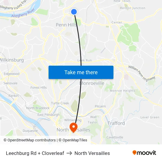 Leechburg Rd + Cloverleaf to North Versailles map