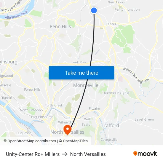 Unity-Center Rd+ Millers to North Versailles map