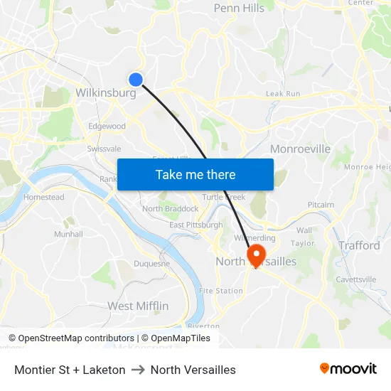 Montier St + Laketon to North Versailles map