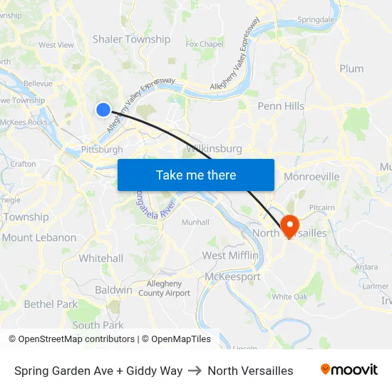 Spring Garden Ave + Giddy Way to North Versailles map