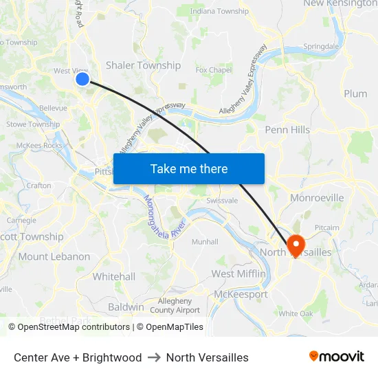 Center Ave + Brightwood to North Versailles map