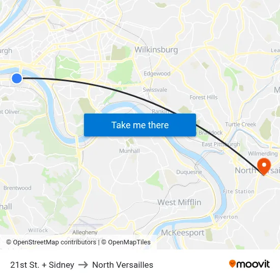 21st St. + Sidney to North Versailles map