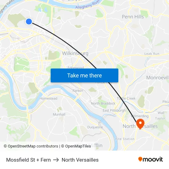 Mossfield St + Fern to North Versailles map