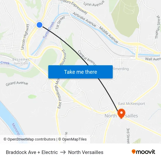 Braddock Ave + Electric to North Versailles map