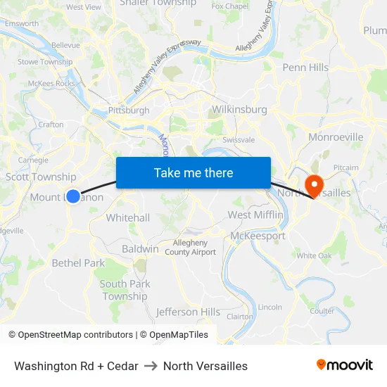 Washington Rd + Cedar to North Versailles map