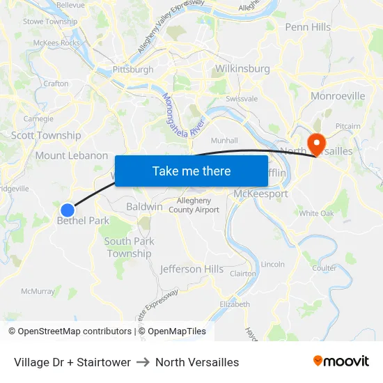 Village Dr + Stairtower to North Versailles map