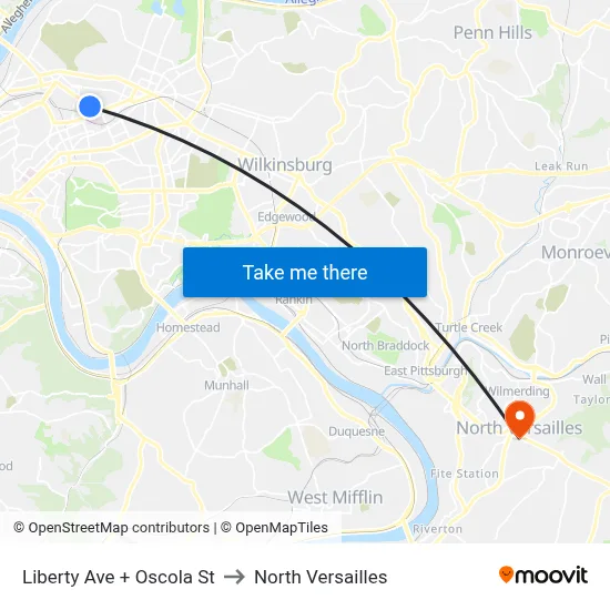 Liberty Ave + Oscola St to North Versailles map