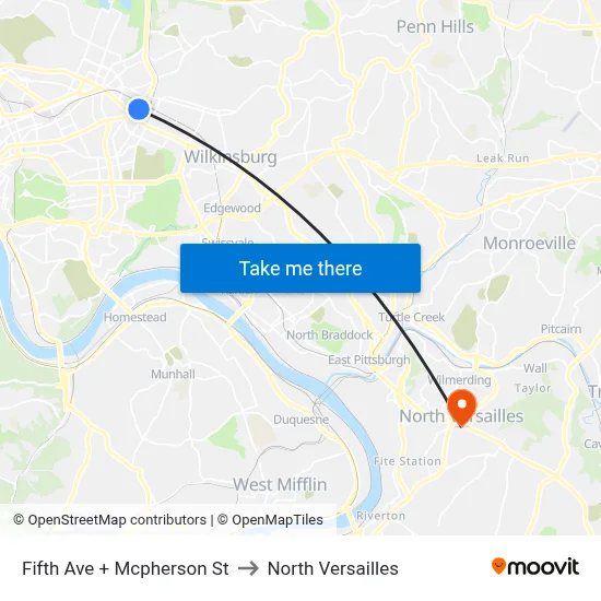 Fifth Ave + Mcpherson St to North Versailles map