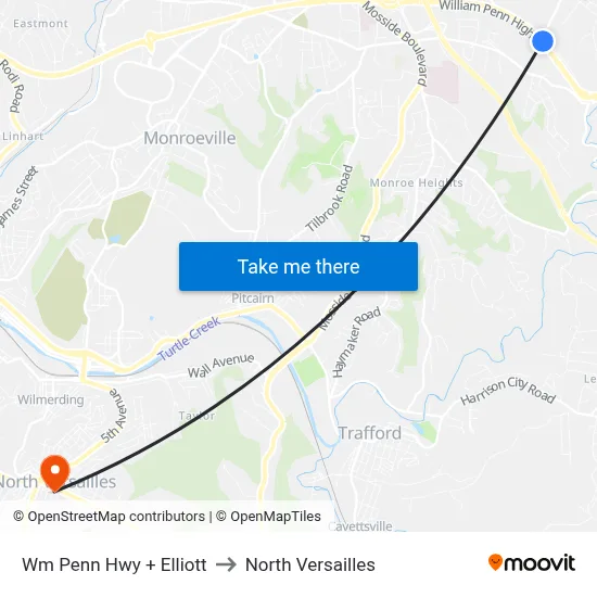 Wm Penn Hwy + Elliott to North Versailles map