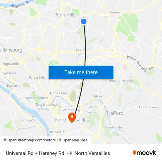 Universal Rd + Hershey Rd to North Versailles map