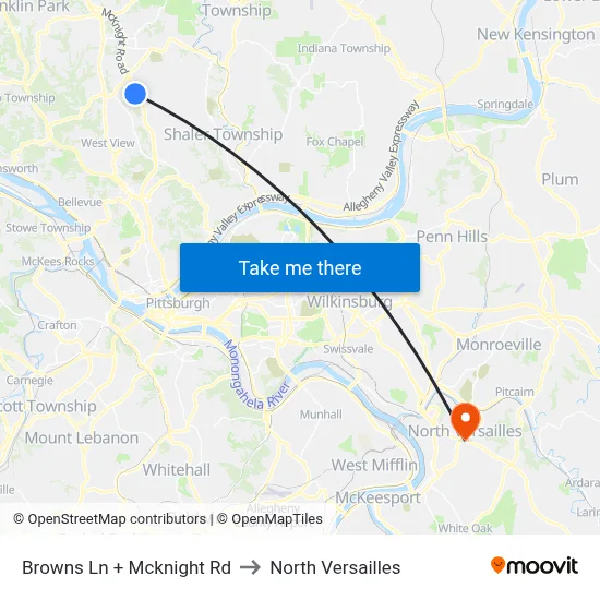 Browns Ln + Mcknight Rd to North Versailles map