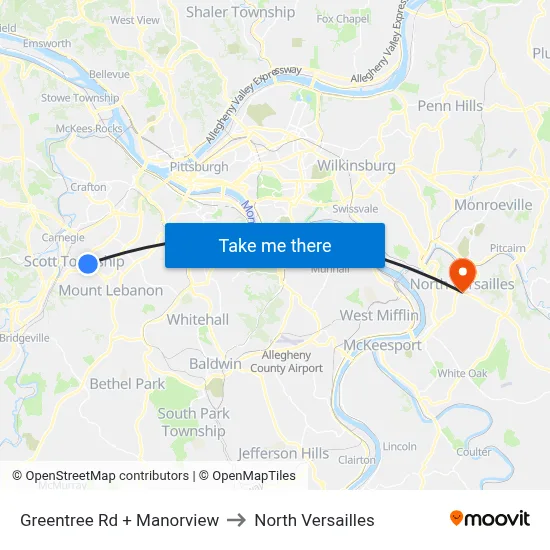 Greentree Rd + Manorview to North Versailles map