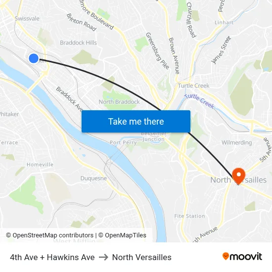 4th Ave + Hawkins Ave to North Versailles map