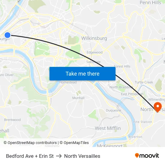 Bedford Ave + Erin St to North Versailles map